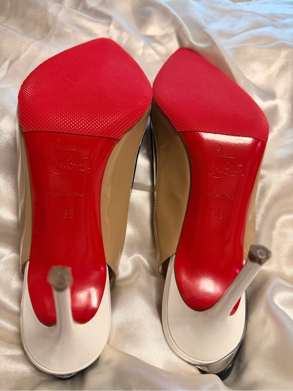Christian Louboutin Paulina Slingback Pumps — Beige, Black, & White - Picture 3 of 5